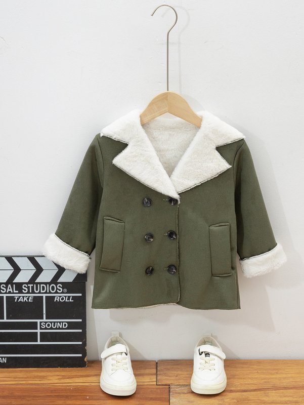 

Toddler Boys Double Breasted Teddy Lined Coat SHE, Army green