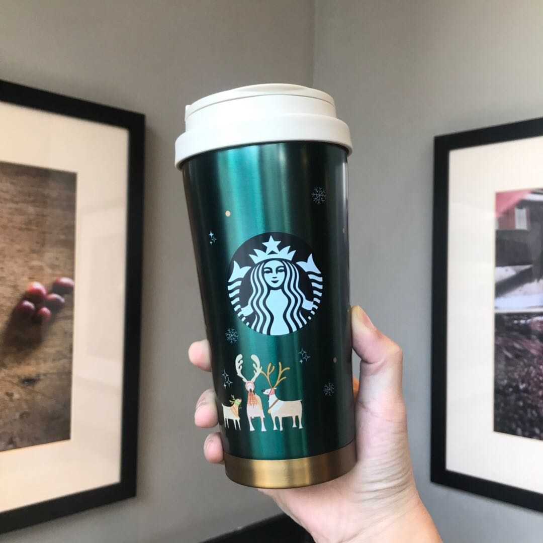 2020 Starbucks cup Korean Christmas dark green elk snowflake Emma stainless steel thermos cup water cup-image-760857033