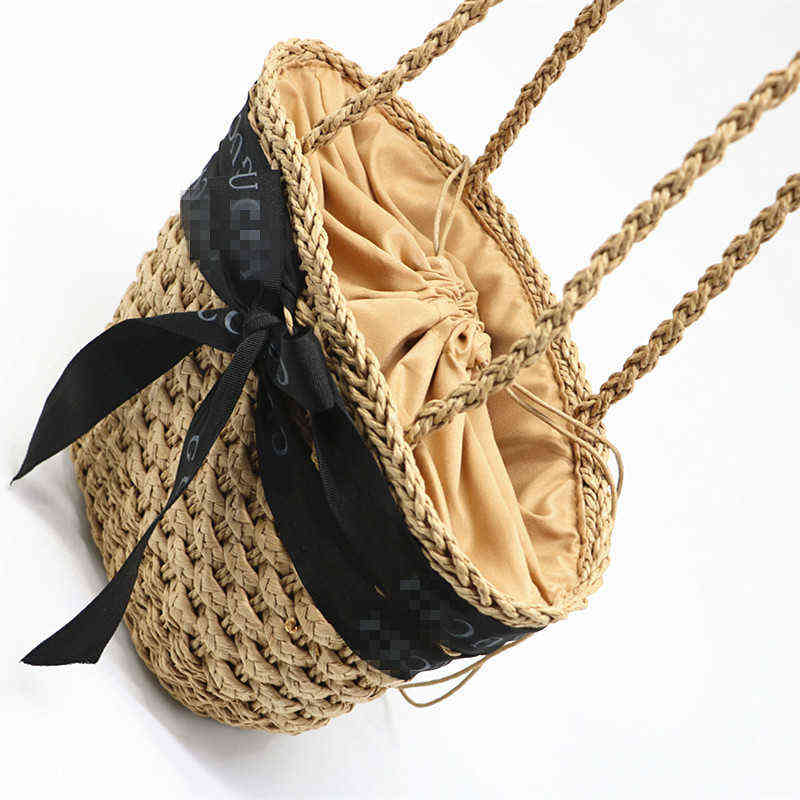 

Bow Single Shoulder Straw Woven Bag Women's, Camel