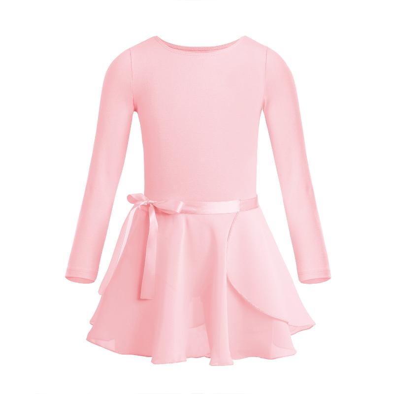 

Girl's Dresses Girls Ballet Dress Gymnastics Leotards Kids Long Sleeve Dancewear With Chiffon Tied Skirts Bowknot Ballerina Clothes, Black