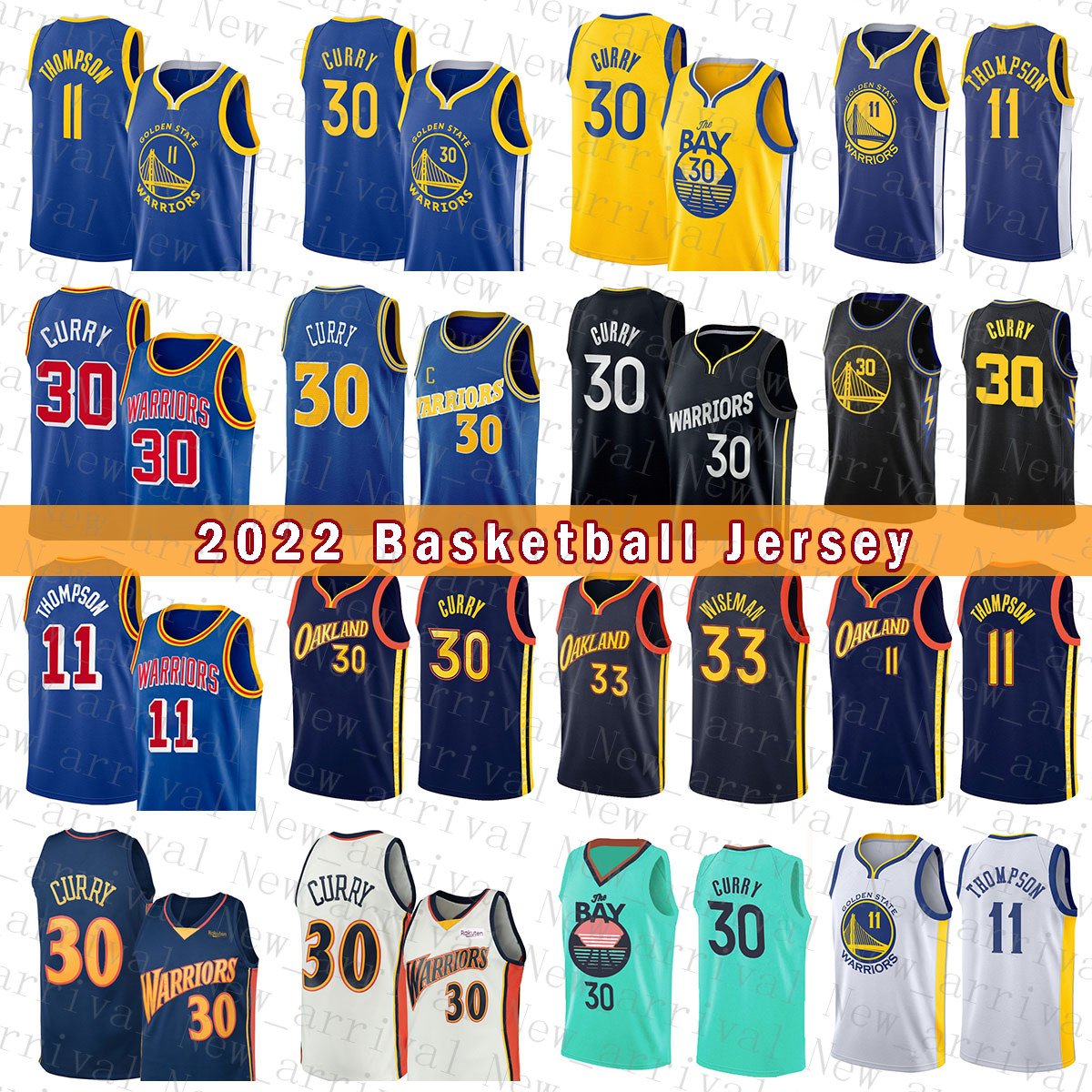 

Stephen Curry James Wiseman Klay Thompson Basketball Jersey Golden White State Black Warriores 30 33 11 Yellow