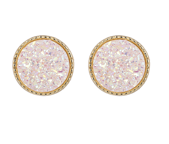 

American Simple Alloy Resin Crystal Tooth Earrings Fashion Accessories Geometric round Mineral Surface Crystal Earrings