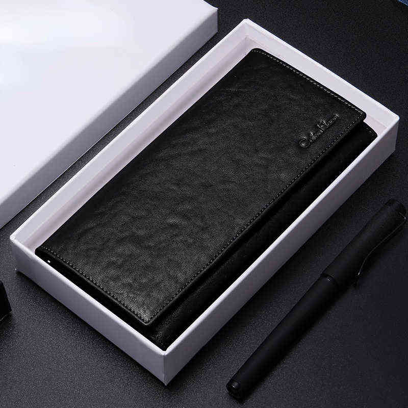 

Genuine Leather Wallet Men Long Wallet Clutch Bag Male Purse Money Clips, Black