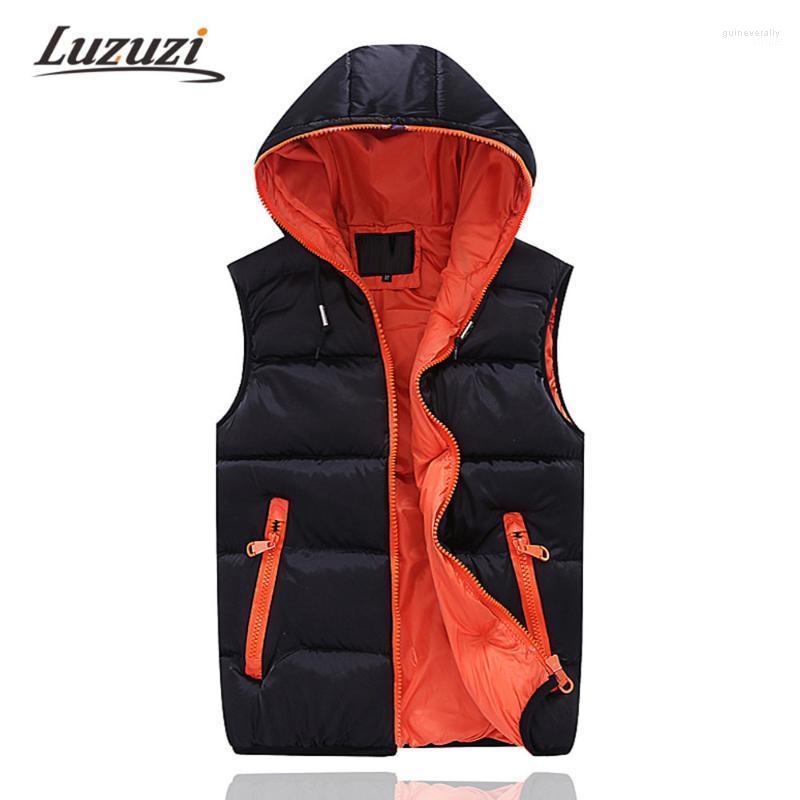 

Wholesale- Mens Sleeveless Jacket Veste Homme Winter Fashion Casual Coats Male Hooded Cotton-Padded Men'S Vest Warm Waistcoat WS84 Guin22, Blue orange