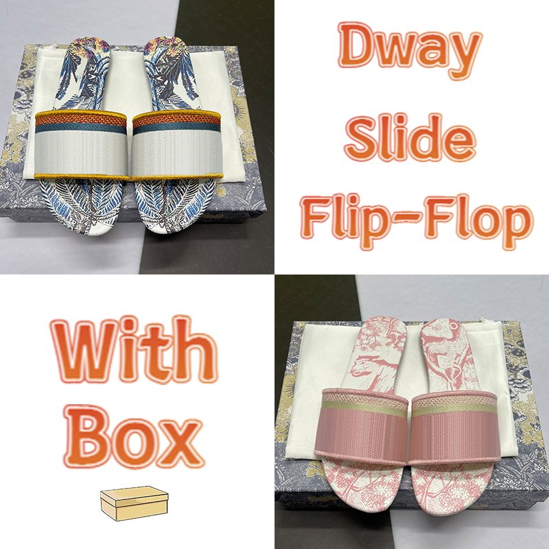 

Classic Dway Slide Flip-Flop Mens Sandals Polka Dot Solid Dark Nude Stripes Burgundy Ocean Blue Striped Summer Beach Men Women Slides Slippers With Box, Double shoe box