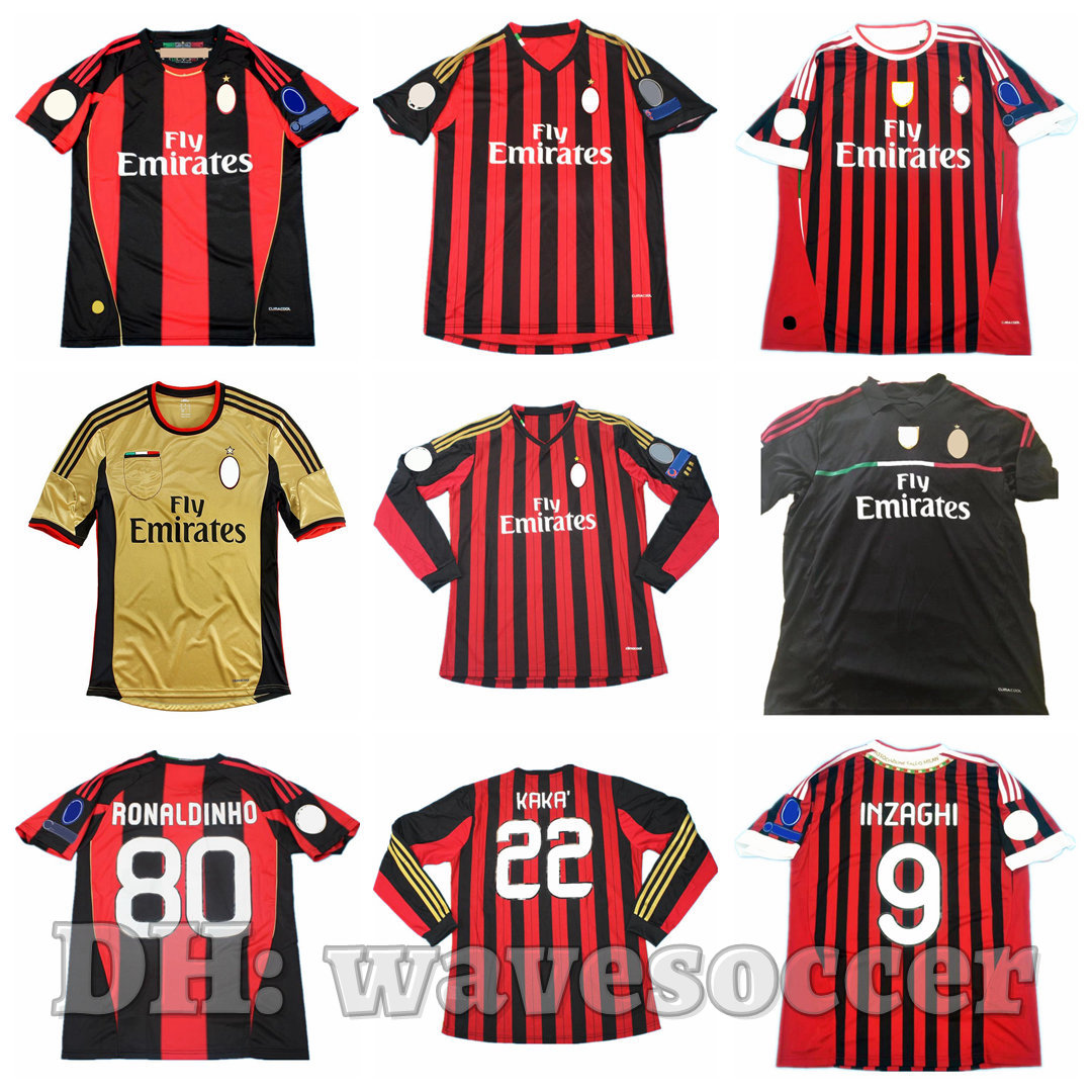 

10 11 12 13 14 Soccer Jerseys Retro maillot classic vintage camisetas football shirts long Uniforms men home away UCL KAKA RONALDINHO INZAGHI IBRAHIMOVIC AC MILANs, 13/14 gold away