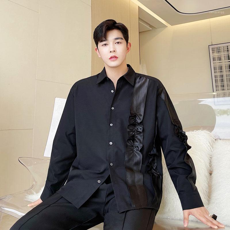 

Men's Casual Shirts Shirt Long Sleeve Loose Harajuku Streetwear Vintage Black Tops For Man, C0256