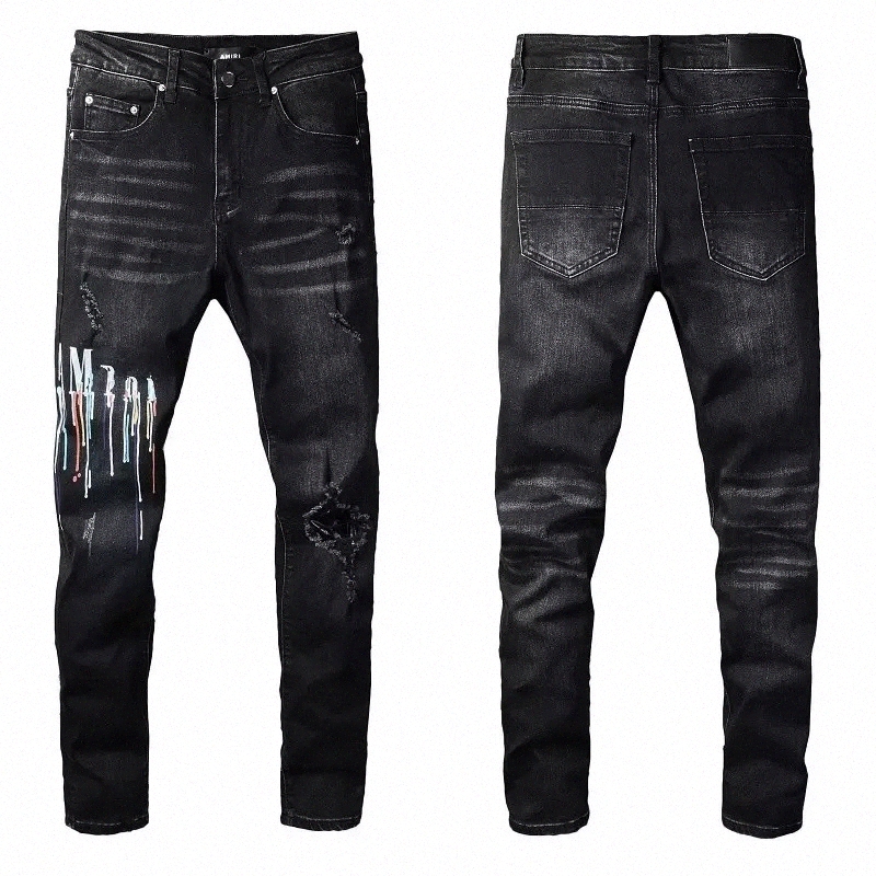 Hommes Jeans haut amiri jeans mode droite mince déchiré Jean élastique décontracté moto motard Stretch Denim pantalon classique pantalon