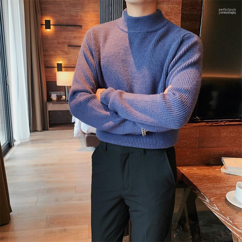 

Men's Sweaters Korean Half Turtleneck Solid Color Sweater Men Autumn Winter Casual Slim Knitted Pullovers Business Streetwear Knitwear Perf2, Black