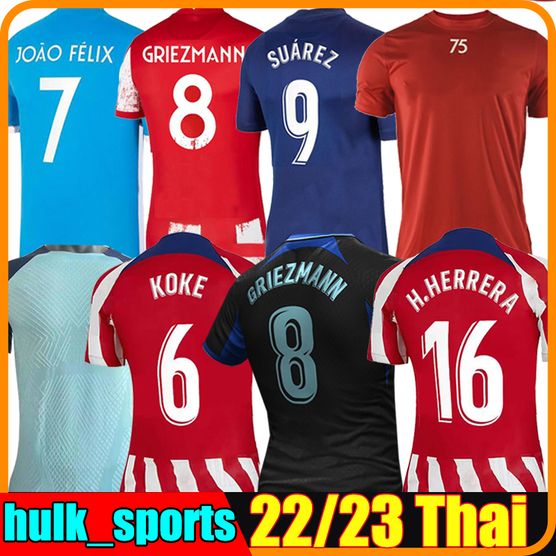 

22/23 JOAO FELIX Soccer Jerseys Away Black SUAREZ GRIEZMANN 2022 CUNHA M. Llorente CORREA KOKE Camisetas LEMAR CARRASCO men kids kit Football Shirt Atletico Madrids, Majing 22-23 home kids
