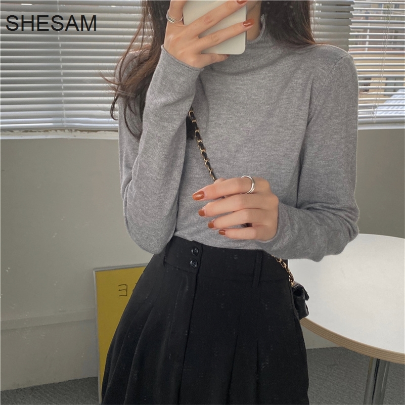 

Women Pullovers Sweater Autumn Winter Turtleneck Knitted Korean Tops Long Sleeve Short Slim 220321, Light gray