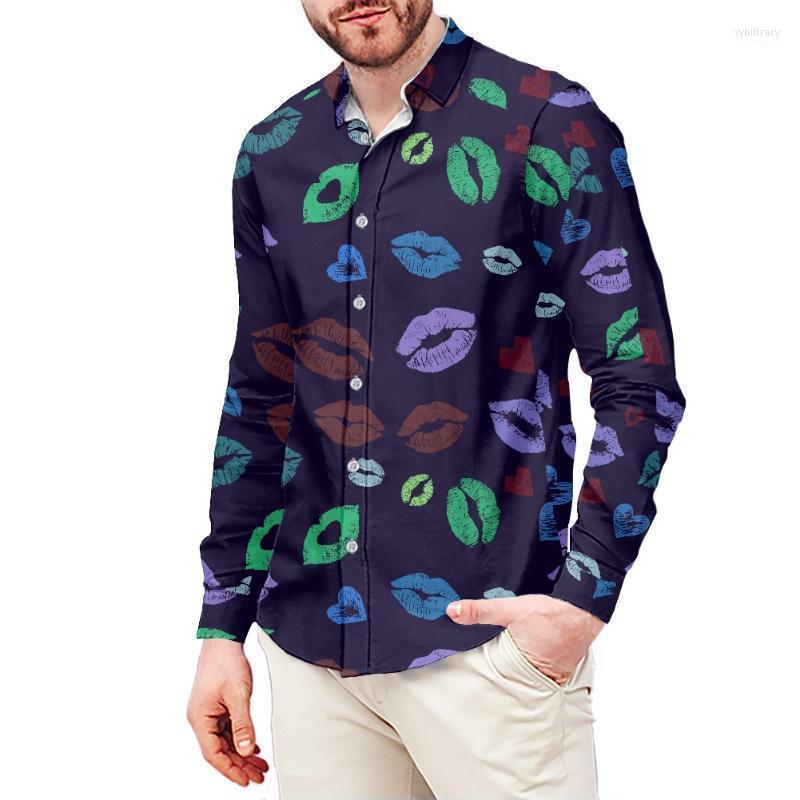 

Men's Dress Shirts HYCOOL Drop Fall Black Shirt Men Sexy Lip Kiss Printed Long Sleeve Street Fashion Luxury Sybi22, Ysfa1816f70