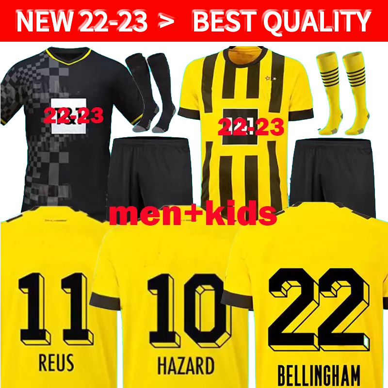 

REUS soccer jersey 22 23 football shirt player version DORTMUND NEONGELB BELLINGHAM HUMMELS BRANDT Borussia men kids kit set maillot de foot 2021 2022 2023 tops, Black