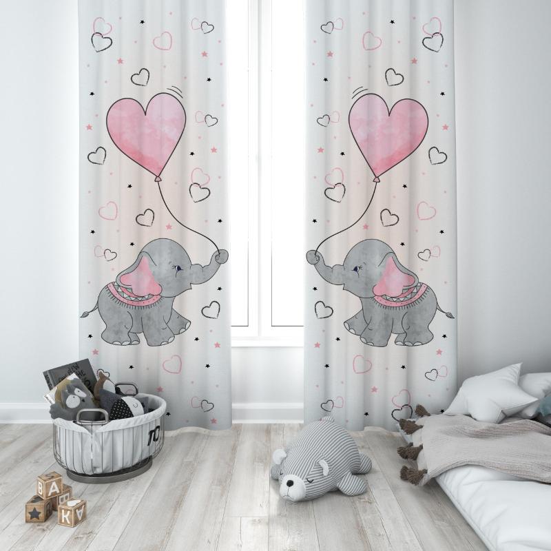 

Curtain & Drapes Heart Balloon Cute Elephant Baby Girl Kids Room Special Design Canopy Hook Button Blackout Jealous Window Bedroom, 65x135 cm ( 1 pcs)
