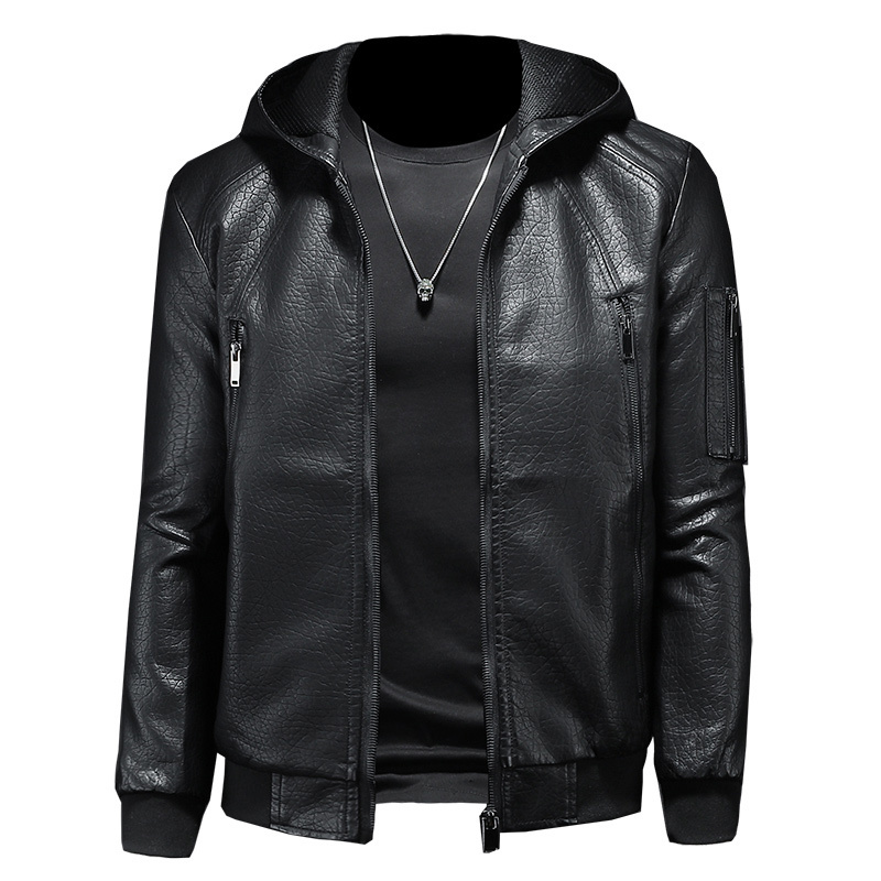 

Mens Motorcycle Leather Jacket Autumn Winter Hooded Black Windbreaker Male Outwear Vintage Faux Leather Jackets Coats 220816