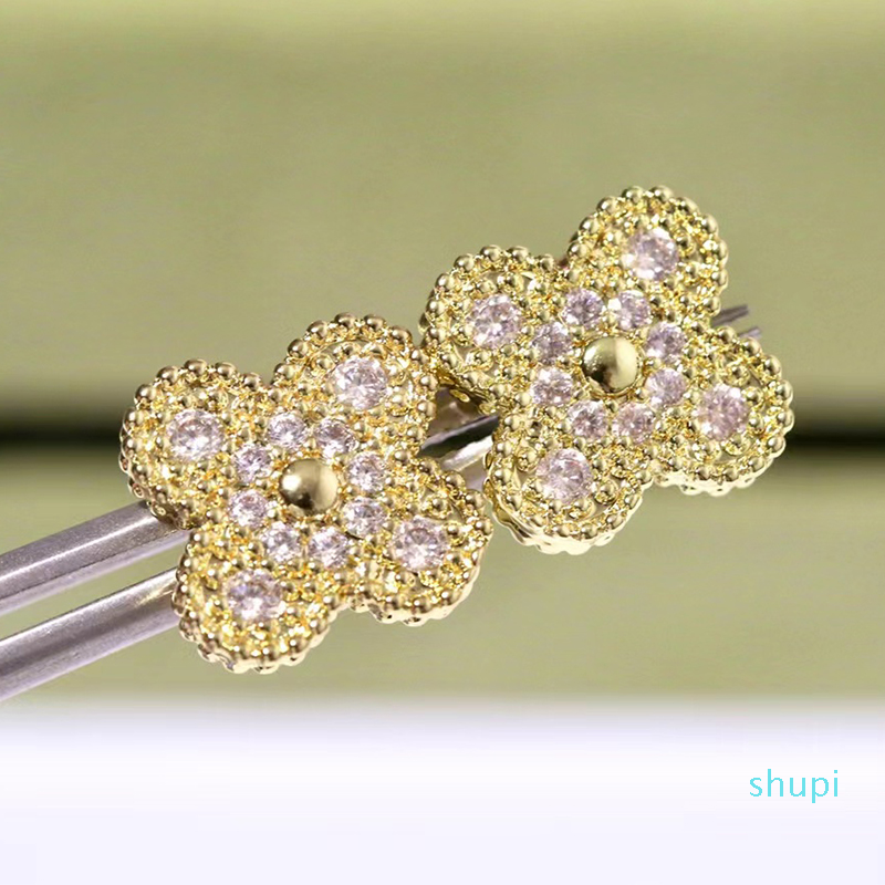 

2022 new Stud full diamond luxury crystal silver Earring designer fashion classic four-leaf clover Earring for women jewelry