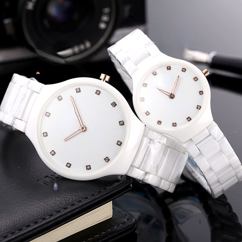 

Couple watch ins wind black and white ceramic men's and women's watch simple temperament thin section, C1