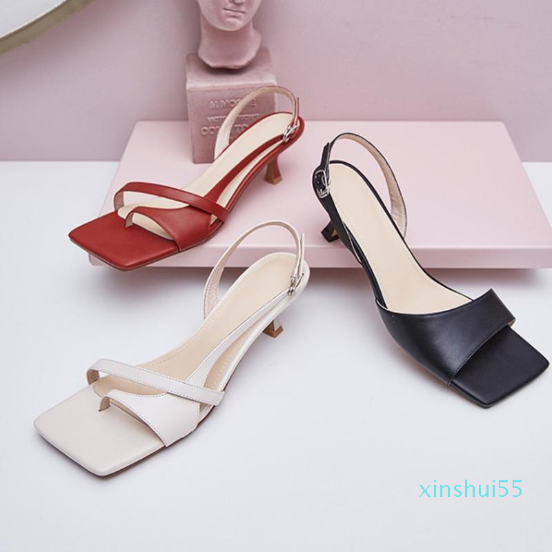 

Dress Shoes Women Pumps Summer High Heels Ladies Sandals Square Toe Buckle Strap Fashion Clip Woman PU Leather Female Footwear, Red