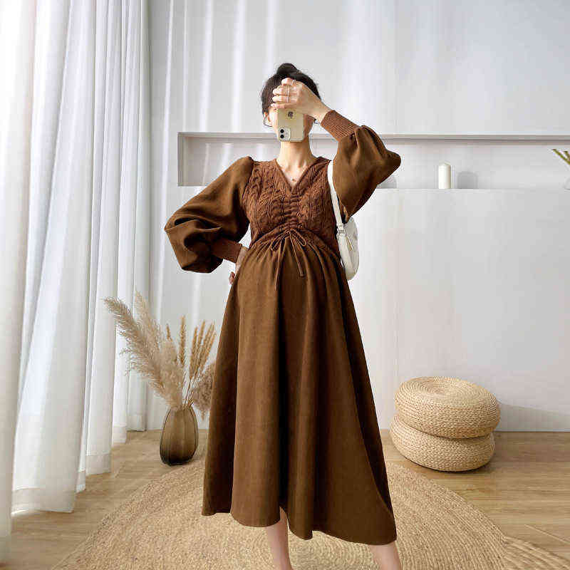 

Maternity dress winter maternity sweater knitted stitching maternity long dress,Maternity skirt G220418, Apricot