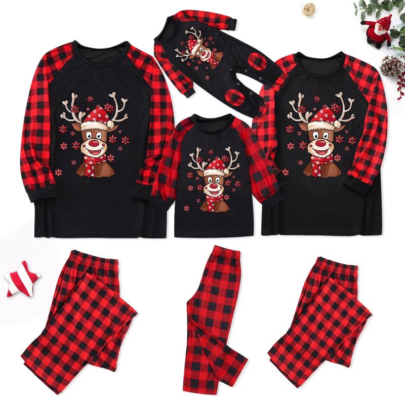 

Family Matching Outfits Deer Printed Christmas Pajamas Parent-child Warm Plaid Clothes Pijamas Navidad Para FamiliasFamily
