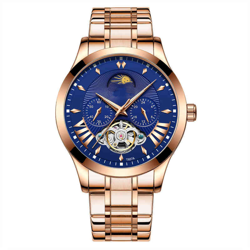 

huiya06 mens watch Tourbillon Automatic Business Sports Imported Crystal Lens Stainless Steel Watch