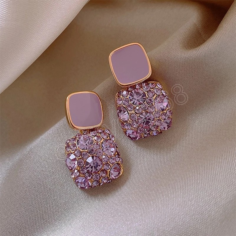 Boucles d'oreilles en pierre en pierre de zircon en cristal pour femmes Luxury Couleur violette Double Squarestone Boutiques d'oreilles coréennes