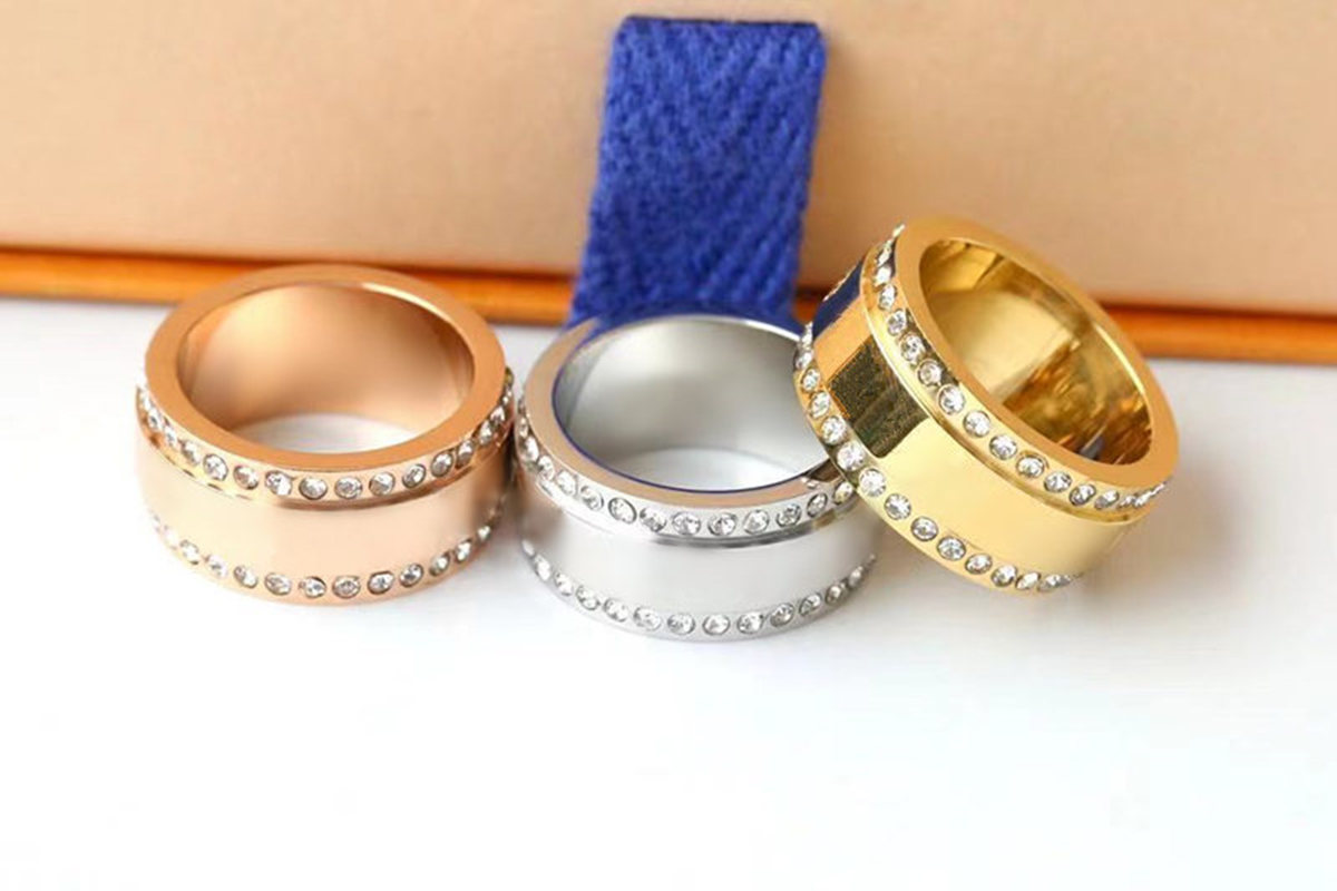 

Luxury L Letter Ring Carved Catch Rings Series Men Women Couple Double Row Diamond Rings Hip Hop Trend
