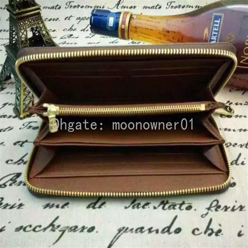 

Top quality coin purse lady leather classic long wallet for men leather long purse moneybag zipper pouch coin pocket note compartm260G, Brown check