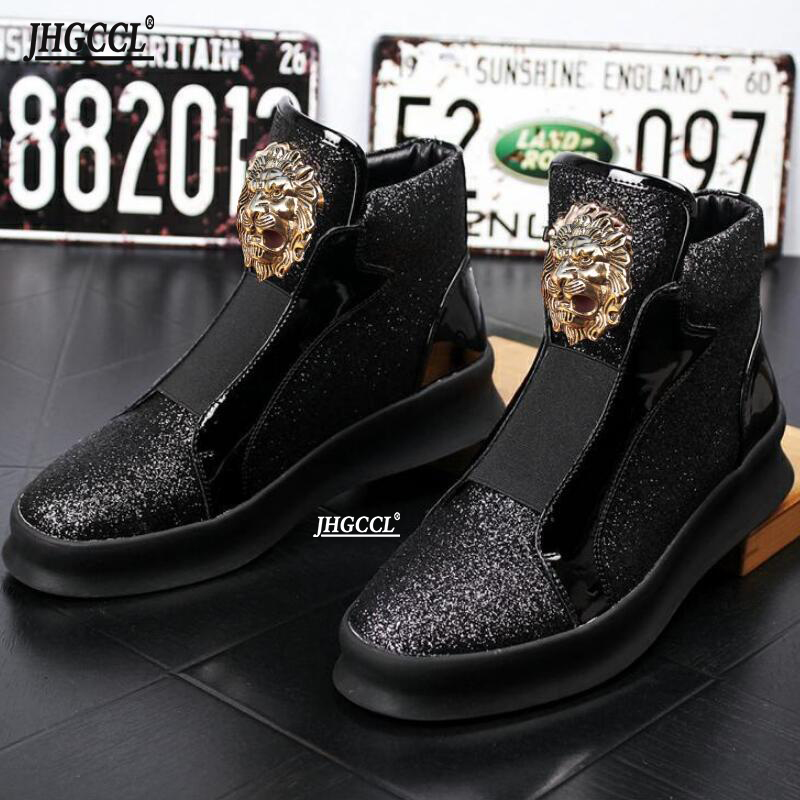 Hommes noir bottes de luxe hommes Rivet baskets pointes chaussures pour hommes en tôle hauts Punk plate-forme hommes chaussures décontractées zap
