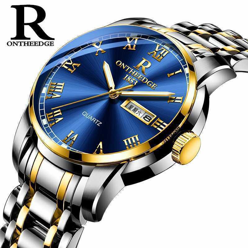 

precision steel case Ruizhiyuan steel belt watch men's quartz Wristwatches three needle business non mechanical watches, Steel strip high grade all black