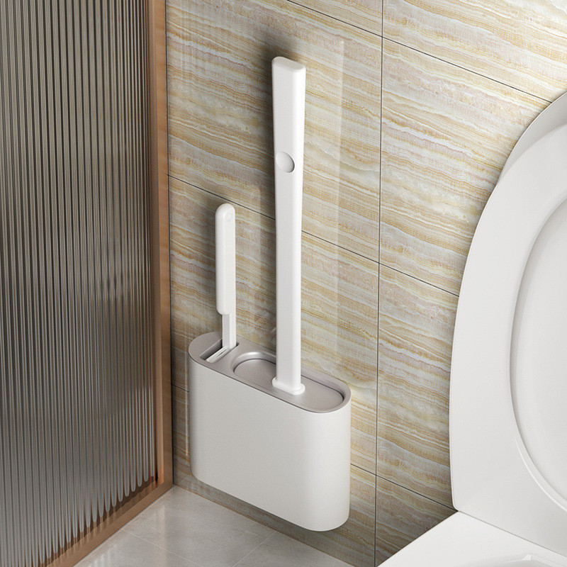 

Wall Hanging TPR Toilet Brush Holder Set Silicone Bristles Bathroom Cleaning Clean Corner, Same as photo