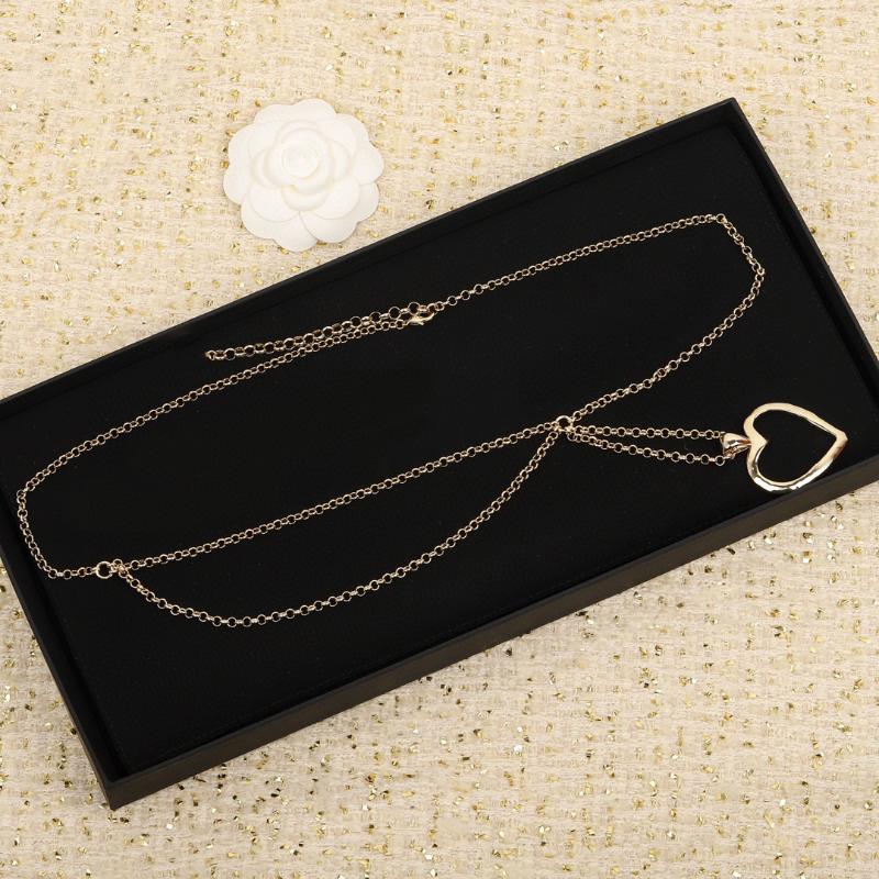 

Pendant Necklaces Brand Fashion Jewelry Women Vintage Thin Link Chain Belt Heart Gold Color Long Necklace Party Fine