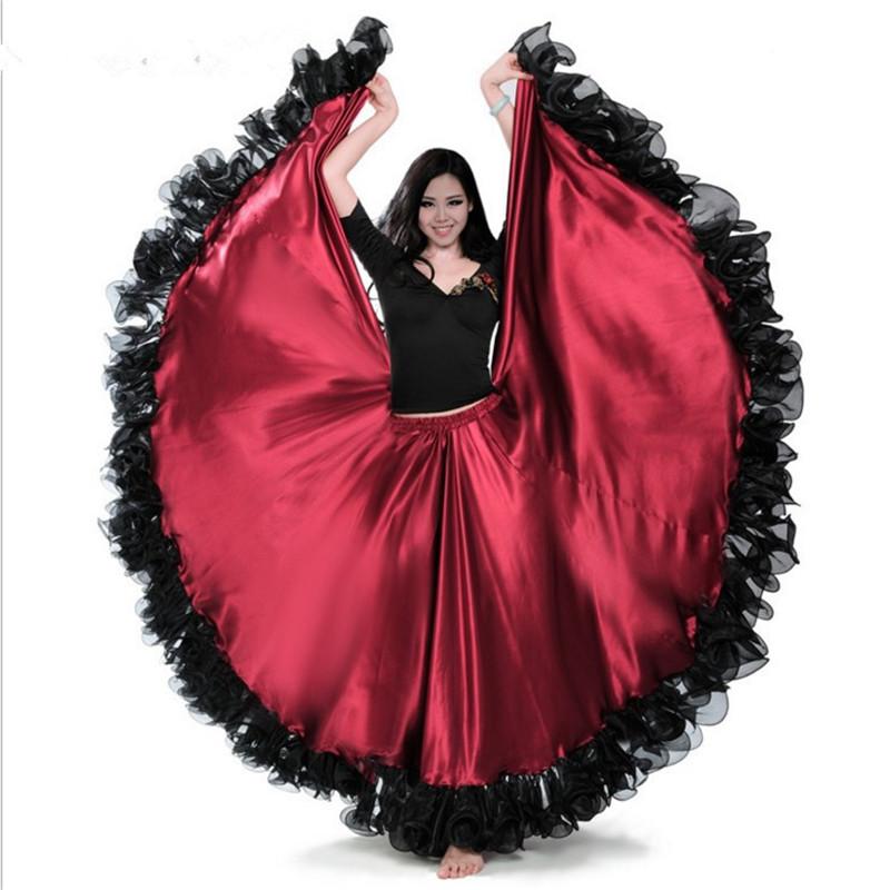 

Stage Wear Red Color Flamenco Dance Skirt Gold Coin Spanish Dancing Performance Costume Women Vestido 180-720 Degree PLUS SIZEStage, Black 180