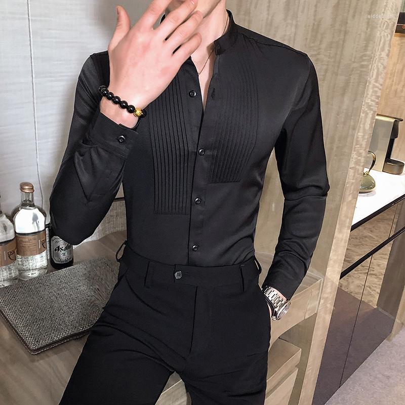 

Men's Dress Shirts Shirt Fold Collar Solid Long Sleeve In Front Of The Male Gentleman Wedding Coat Cultivate One's MoralityMen's Eldd22, Black