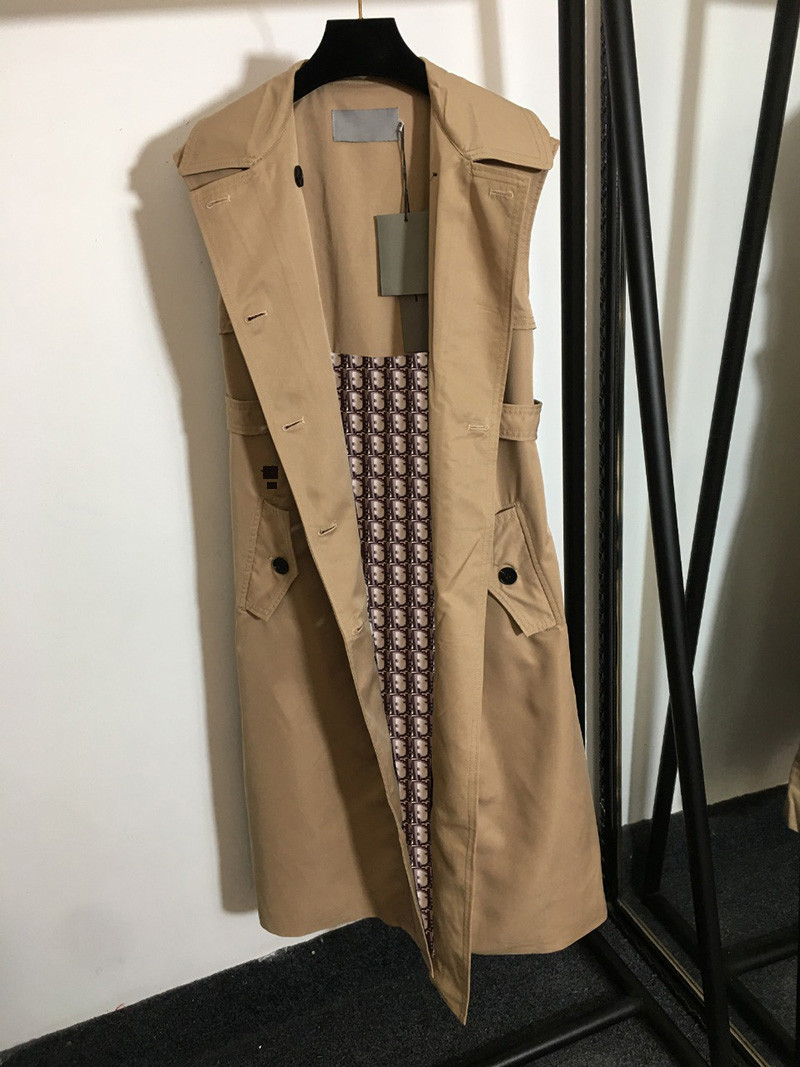 

Embroidery Sleeveless Womens Coats Vintage Trench Vest Coat Fashion Street Style Vests, Khaki with label#20225224