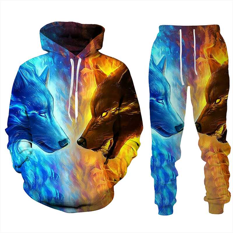 

Men's Tracksuits 3D Wolf Hoodies Men Hooded Animal Printed Sweatshirts Tracksuit Set Male/Female Funny Hoody Streetwear Clothing Suits, Gray