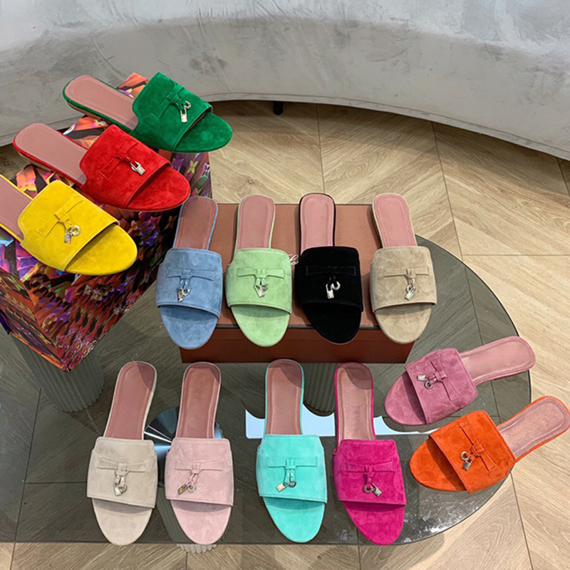 

Summer Novelty Slippers womens sandals Top Quality Cashmere Classic buckle slides Shoe Genuine leather Sandal designer Casual comfortable Flat Slipper 35-42, Rose pink