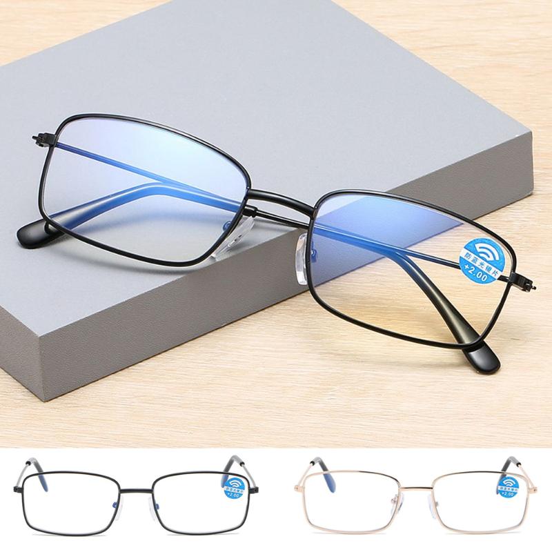 

Sunglasses 1PC Fashion Metal Reading Glasses Women Anti-Blue Light Square Frame Presbyopia Eyeglasses Men Eyewear Vision Care +1.0~+4.0, White;black
