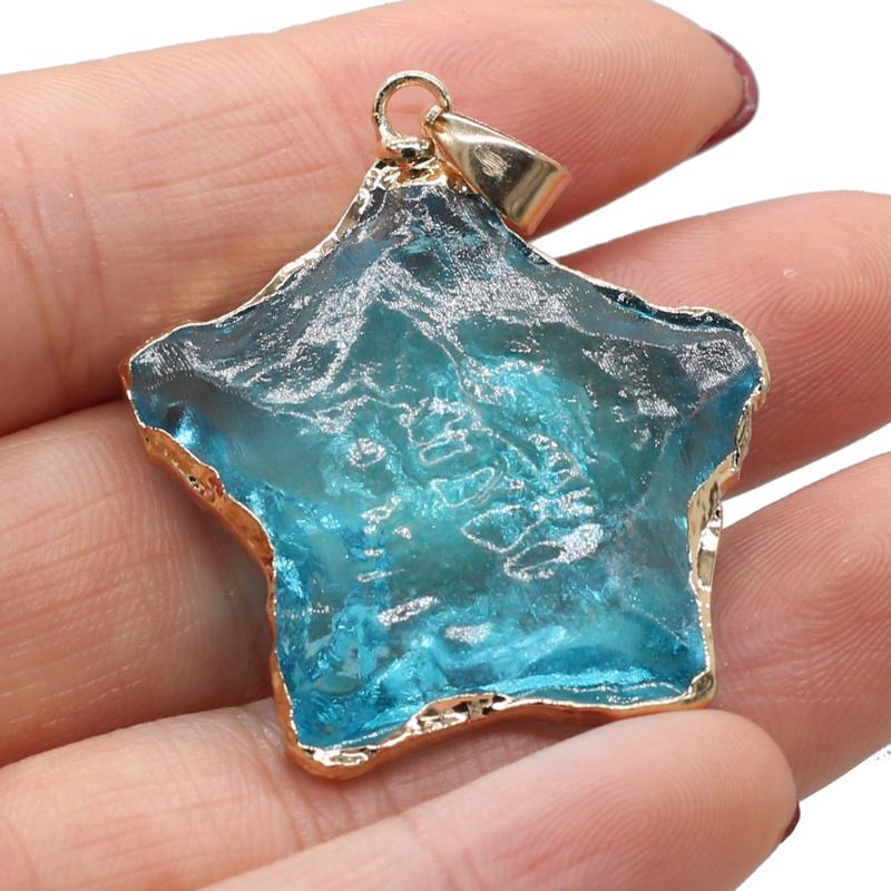 

Pendant Necklaces Natural Stone Gem Multicolor Star Crystal Handmade Crafts DIY Necklace Earrings Jewelry Accessories Gift Making 30x38mm