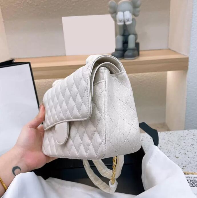 

TZ Ladies Classic Double Flap Caviar Leather White Quilted Bags Gold Metal Hardware Matelasse Chain Crossbody Shoulder Luxury Designer Multi Pochette Handbag 25CM, Shipping