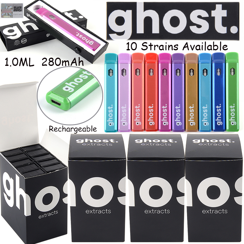 

GHOST 1.0ml E Cigarettes Vape Cartridges Packaging Rechargeable 10 Strains Available Device Pods Disposable Vape Pens Vaporizer Preheat Micro USB Chargers
