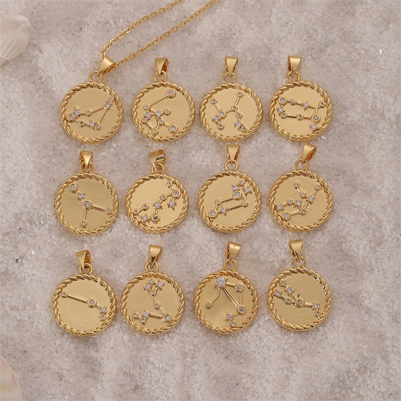 

12 constellation Necklace gold Crystal coin Pendants Charm Star Sign Choker Astrology Necklaces for women fashion jewelry 2204 T2