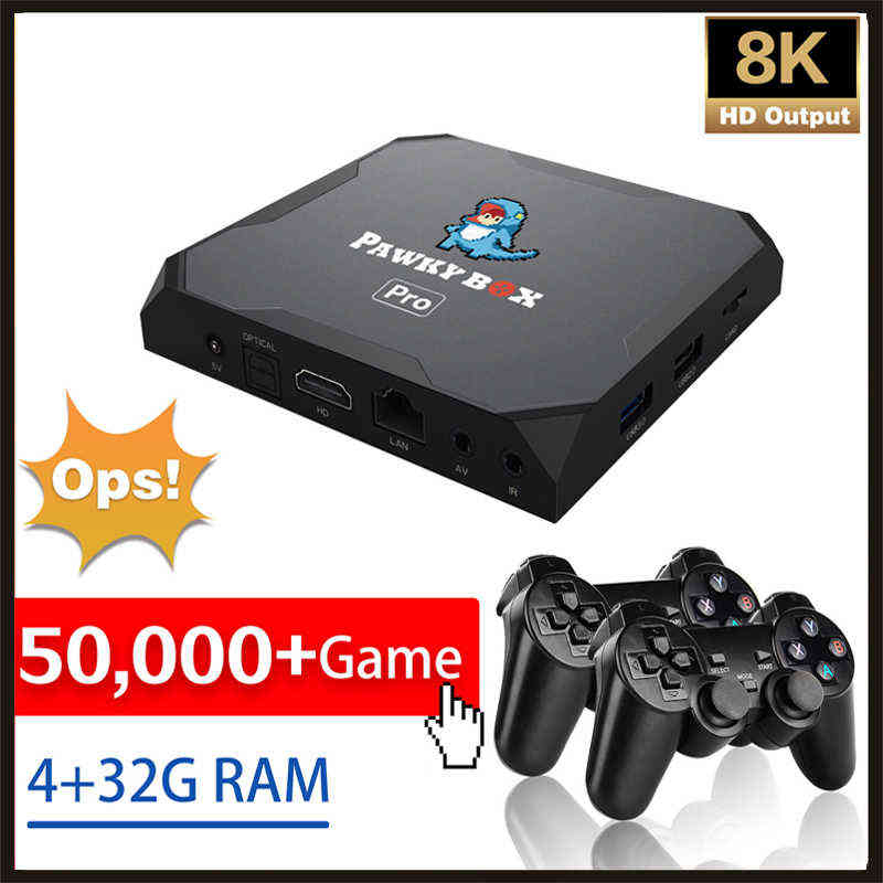 

Pawky Box Pro 8K HD Retro Video Game Console For DC/PS1/N64/SNES With 50000+ Games Android TV 9.0/EE 4G+32G RAM H220426