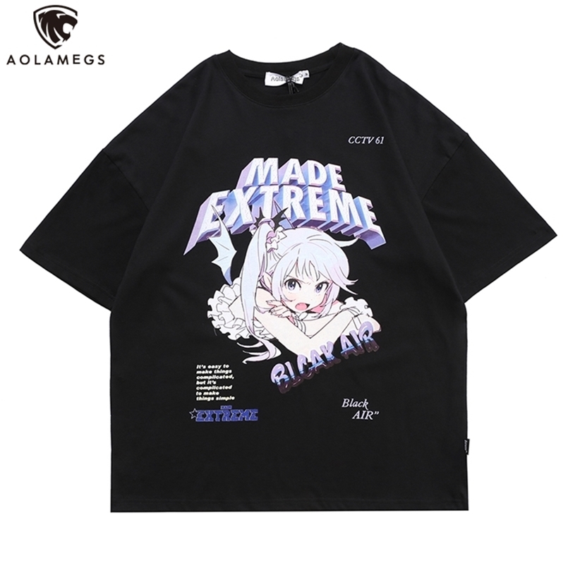 

Aolamegs T Shirt Men Cartoon Anime Manga Girl Printed Mens Tee Shirts Summer Loose Cozy Japanese Harajuku Couple Streetwear men 220407, Purple