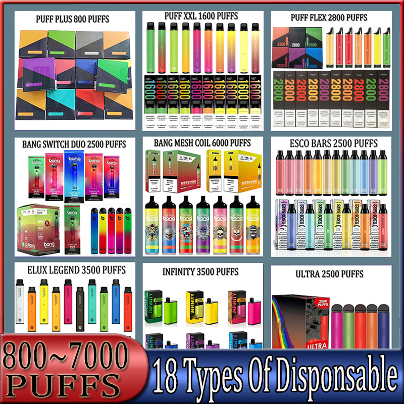 

Disposable Elux Lengend Bang XXL Puff Plus Flex Randm Esco Bars Ultra Infinity E-Cigarettes 1000 1600 2000 2500 3300 3500 4500 Puffs Rechargeable