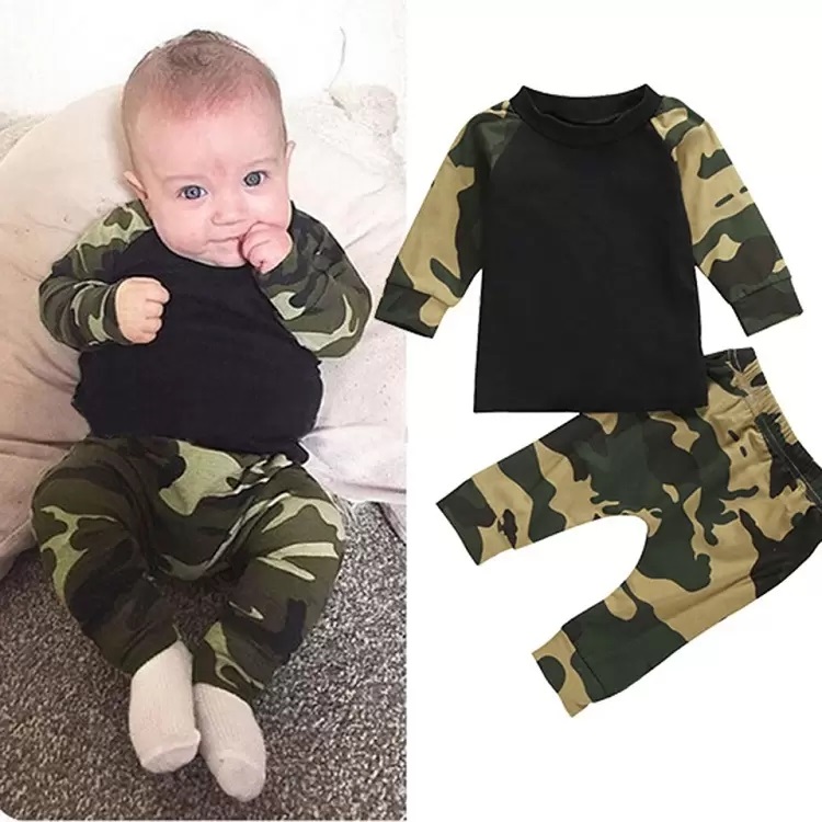 

INS baby Boys Camouflage outfits cotton Top+Camouflage pants 2pcs/set children suit, Mix colors;pls message