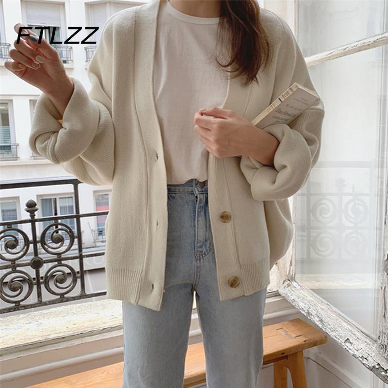 

Women's Knits & Tees 2022 Autumn Winter Cardigans Women Causal V Neck Button Up Short Knit Cardigan Woman Oversized Loose Lazy Oaf Sweaters, White