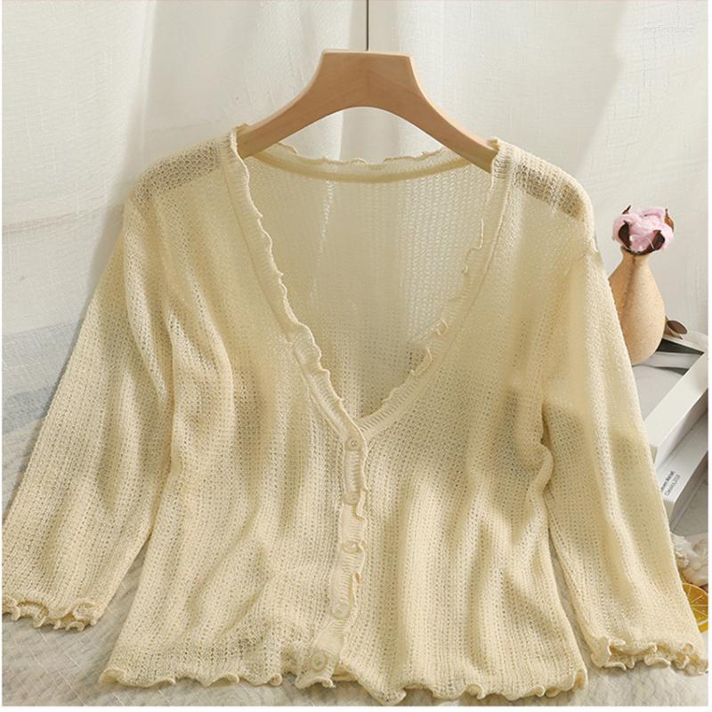 

Women's Knits & Tees Spring Summer Thin Knitted Sweater Cardigan Crop Top Women V-Neck Single Breasted Sunscreen Shirt Short Coat Outwear Pe, Color 8