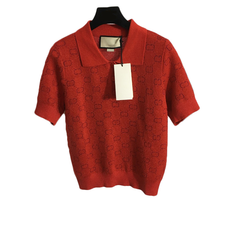 

Double Letter Polo Collar Tees Short Sleeve Shirt Top Bright Silk T Shirt Summer Sweater Tee