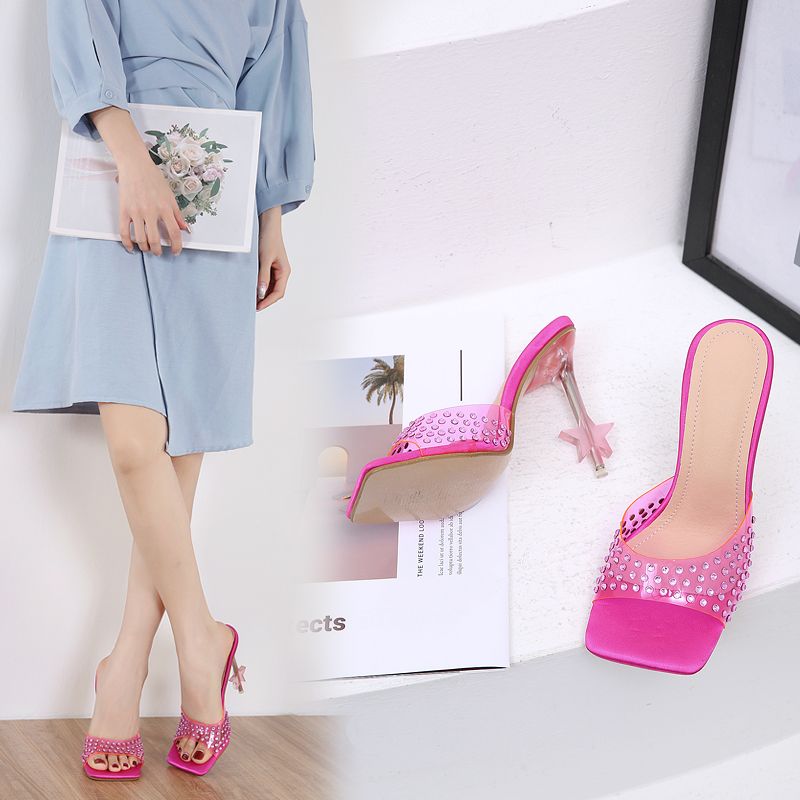 

Women Sandals Shoes High Heel Dress Pumps Stars Summer Silk Peep Toe Stilettos Solid Wedding Party Classic Fashion HM472, Clear